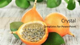  Presentation with passion - Colorful presentation design enhanced with pasion - passion fruits on table close-up backdrop and a yellow colored foreground