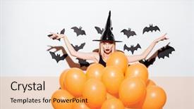  Presentation with gothic - Slide deck having pasrty products - gothic young woman in witch background and a yellow colored foreground