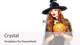  Presentation with sexy girl - Presentation theme having pasrty products - halloween sexy girl wearing witch background and a white colored foreground