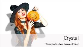  Presentation with sexy girl - Colorful presentation theme enhanced with pasrty products - halloween sexy girl wearing witch backdrop and a white colored foreground