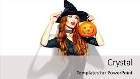  Presentation with beauty product - Beautiful slides featuring pasrty products - halloween sexy girl wearing witch backdrop and a light gray colored foreground