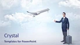  Presentation with airplane - Colorful PPT theme enhanced with pass away - elegant agent hitchhiking with departing backdrop and a sky blue colored foreground