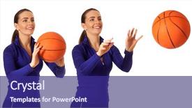  Presentation with basketball - Cool new theme with pass ball - adult woman playing basketball studio backdrop and a navy blue colored foreground