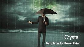  Presentation with umbrella protection - Beautiful theme featuring pass network - business man standing with umbrella backdrop and a dark gray colored foreground