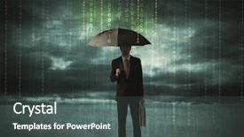  Presentation with umbrella protection - Cool new PPT theme with pass network - business man standing with umbrella backdrop and a dark gray colored foreground