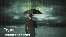  Presentation with umbrella protection - Beautiful PPT layouts featuring pass network - business man standing with umbrella backdrop and a dark gray colored foreground