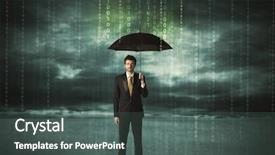  Presentation with umbrella protection - Slides with pass network - business man standing with umbrella background and a dark gray colored foreground