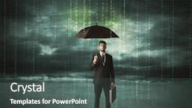  Presentation with umbrella protection - Cool new theme with pass network - business man standing with umbrella backdrop and a dark gray colored foreground