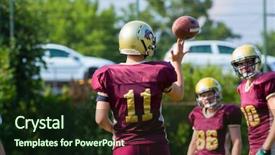  Presentation with football game security - Amazing PPT theme having pass of the ball backdrop and a  colored foreground