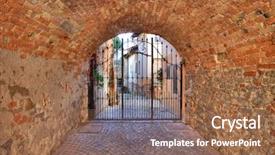  Presentation with brick - Amazing slides having passage leading towards metal gate backdrop and a  colored foreground