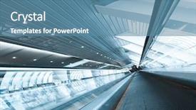  Presentation with moving art blue - PPT theme enhanced with passage time - blue moving escalator in office background and a teal colored foreground