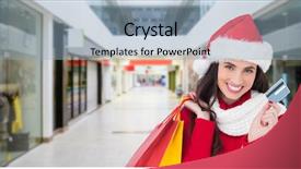  Presentation with paper bag vs plastic bags - Cool new PPT theme with passage time - excited brunette holding shopping bags backdrop and a light blue colored foreground