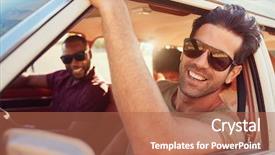  Presentation with road trip signs - Slides featuring passenger - group of friends relaxing background and a coral colored foreground