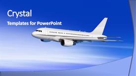  Presentation with aircraft - PPT theme featuring passenger aircraft in cloud sky background and a royal blue colored foreground