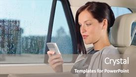  Presentation with newspapers - Colorful presentation design enhanced with passenger cars - attractive executive businesswoman sitting backdrop and a gray colored foreground