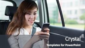  Presentation with mobile phone on car - Presentation design having passenger cars - beautiful asian young woman using background and a tawny brown colored foreground