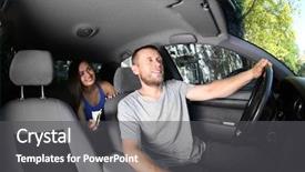  Presentation with client experience - Theme with passenger cars - beautiful female client giving money background and a  colored foreground