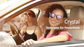  Presentation with women - Slide deck enhanced with passenger cars - beautiful young women in car background and a red colored foreground