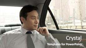  Presentation with car - Presentation design consisting of passenger cars - businessman looking out car window background and a  colored foreground