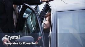  Presentation with car door - Slide set enhanced with passenger cars - businessman opening car door background and a ocean colored foreground