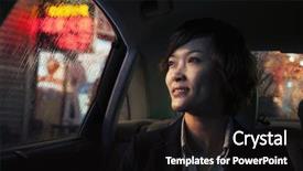  Presentation with car - PPT layouts consisting of passenger cars - businesswoman looking out of car background and a black colored foreground