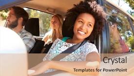  Presentation with road trip - PPT theme having passenger cars - group of friends in car background and a coral colored foreground