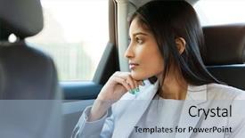  Presentation with indian woman - Presentation design consisting of passenger cars - thoughtful indian business woman sitting background and a light blue colored foreground
