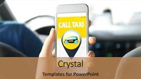  Presentation with taxi - Cool new presentation theme with passenger cars - young woman using cellphone backdrop and a coral colored foreground