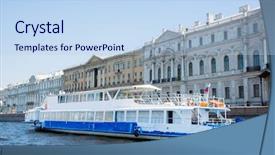  Presentation with boat river - Beautiful PPT theme featuring passenger cruise boat on the river neva in saint petersburg backdrop and a light blue colored foreground