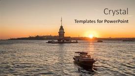  Presentation with boat - Audience pleasing slides consisting of passenger-ferry-boat-and-amous backdrop and a soft green colored foreground