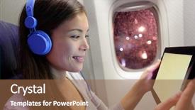  Presentation with computer music - Audience pleasing presentation consisting of passenger in airplane using tablet backdrop and a tawny brown colored foreground