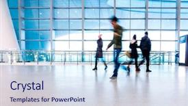  Presentation with rail - PPT layouts enhanced with passenger in high speed rail station background and a sky blue colored foreground