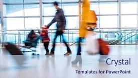  Presentation with rail - PPT theme enhanced with passenger in high speed rail station background and a sky blue colored foreground