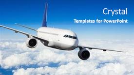  Presentation with flying - Slide set featuring passenger-jetplane-flying-above-clouds background and a teal colored foreground