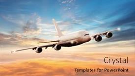  Presentation with transportation - Beautiful PPT theme featuring passenger-jetplane-flying-above-clouds backdrop and a coral colored foreground