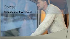  Presentation with train - Amazing presentation theme having passenger looks out of the window in a train backdrop and a seafoam green colored foreground