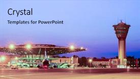  Presentation with plane - Presentation theme enhanced with passenger plane at the airport background and a  colored foreground