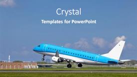  Presentation with runway - Presentation theme with passenger-plane-taking background and a teal colored foreground