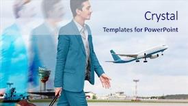  Presentation with suitcase - Colorful theme enhanced with passenger rolling suitcase on wheel backdrop and a sky blue colored foreground