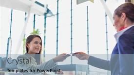  Presentation with airport boarding pass - Beautiful slide deck featuring passenger-service-agent-giving-boarding backdrop and a light blue colored foreground