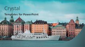  Presentation with ship - Cool new theme with passenger ship in stockholm harbour sweden backdrop and a light blue colored foreground