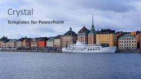  Presentation with ship - Amazing PPT layouts having passenger ship in stockholm harbour sweden backdrop and a light blue colored foreground