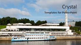  Presentation with river port - PPT layouts featuring passenger ship in the river port on the volga river in yaroslavl city background and a light blue colored foreground