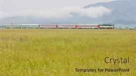  Presentation with train - Audience pleasing PPT theme consisting of passenger-train-strazovske-vrchy-slovakia backdrop and a gold colored foreground