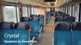 Presentation with electric train goes by rail - Audience pleasing presentation theme consisting of passenger train with empty seat backdrop and a  colored foreground