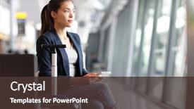  Presentation with airport lounge - Presentation with passenger traveler woman in airport background and a tawny brown colored foreground