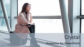  Presentation with air pollution transport - Audience pleasing PPT layouts consisting of passenger woman in airport waiting backdrop and a light blue colored foreground
