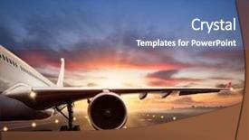  Presentation with city silhouette - Cool new PPT layouts with passengers airplane on runway backdrop and a ocean colored foreground