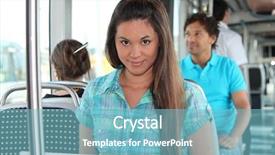  Presentation with ways working - Colorful PPT theme enhanced with passengers bus - young woman working backdrop and a light blue colored foreground