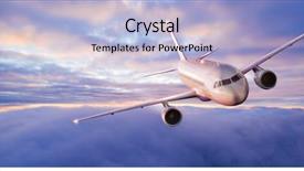  Presentation with business travel - PPT theme with passengers commercial airplane flying above background and a light blue colored foreground
